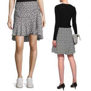 ALC Farrow Silk Mini Skirt Flounce Floral Print White Black Womens 4 NWT